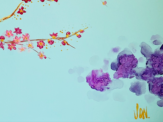 (CreativeWork) Japanese blossoms  by Jon Dorne. Acrylic. Shop online at Bluethumb.