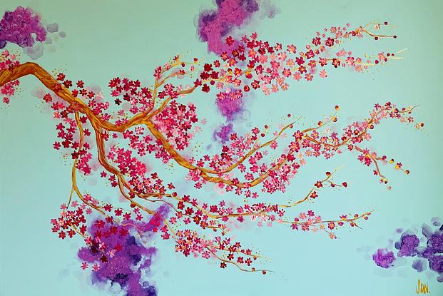 (CreativeWork) Japanese blossoms  by Jon Dorne. Acrylic. Shop online at Bluethumb.