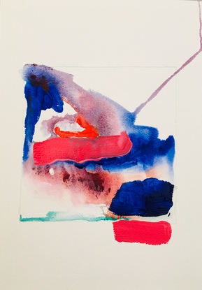 (CreativeWork) Untitled (Blue and red) by linzie ellis. Watercolour. Shop online at Bluethumb.