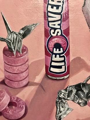 (CreativeWork) Lifesavers on Pink (Musk) by Melissa Ritchie. Oil. Shop online at Bluethumb.