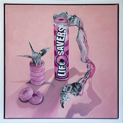 (CreativeWork) Lifesavers on Pink (Musk) by Melissa Ritchie. Oil. Shop online at Bluethumb.