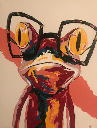 (CreativeWork) Painter frog  by janelle pollard. Acrylic. Shop online at Bluethumb.