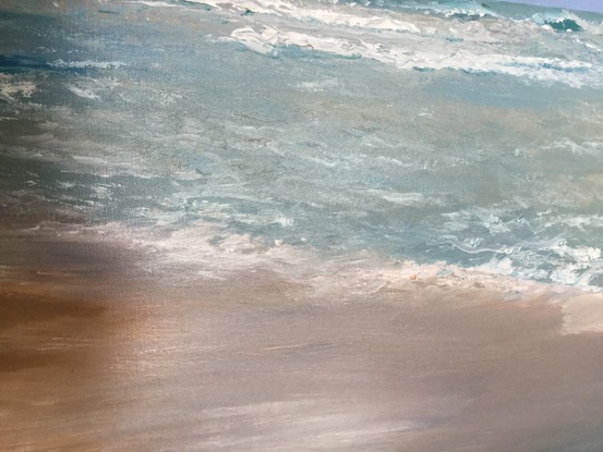 (CreativeWork) Walking on Wamberal beach  by Ann Maree Lynch. Oil. Shop online at Bluethumb.