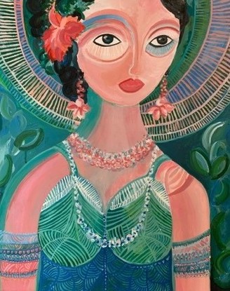 (CreativeWork) Girl with Hibiscus by shauna willett. Acrylic. Shop online at Bluethumb.