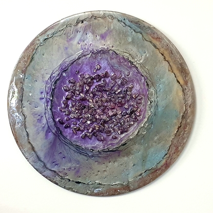 (CreativeWork) AMETHYST ISLAND Resin Textured painting on round tumber board  by Suzana Dancks. Resin. Shop online at Bluethumb.