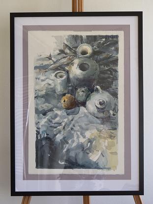 (CreativeWork) Still Life with Fish by Tony Belobrajdic. Watercolour. Shop online at Bluethumb.