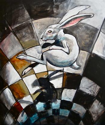 (CreativeWork) 'Falling White Rabbit and Shadow' Limited Edition Fine Art Print  Ed. 1 of 50 by Ross Morgan. Reproduction Print. Shop online at Bluethumb.