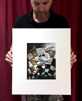 (CreativeWork) 'Falling White Rabbit and Shadow' Limited Edition Fine Art Print  Ed. 1 of 50 by Ross Morgan. Reproduction Print. Shop online at Bluethumb.