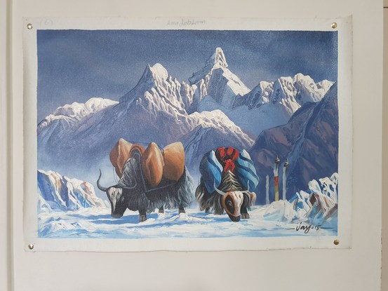 (CreativeWork) Everest and Yak Nepal by Arjun Gurung. Oil. Shop online at Bluethumb.