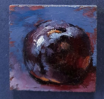 (CreativeWork) Plum colour study, blue, decorative frame by Victoria Collins. Oil. Shop online at Bluethumb.