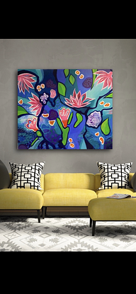 (CreativeWork) Water lilies  by Jon Dorne. Mixed Media. Shop online at Bluethumb.