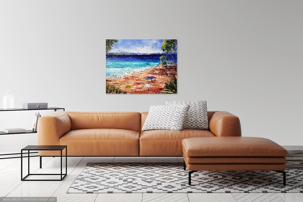 (CreativeWork) Afternoon at Milk Beach by Carmen Iglesias. Oil. Shop online at Bluethumb.