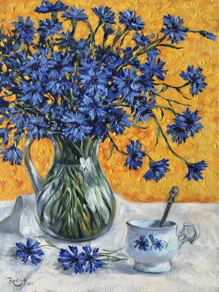 (CreativeWork) Cornflowers – framed original painting  by Irina Redine. Oil. Shop online at Bluethumb.