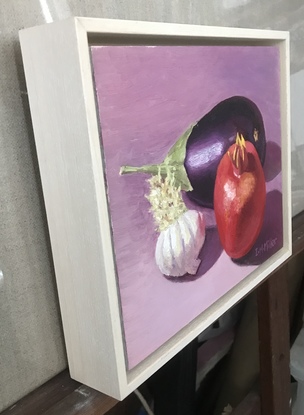 Still life - Aubergine, garlic & pomegranate 