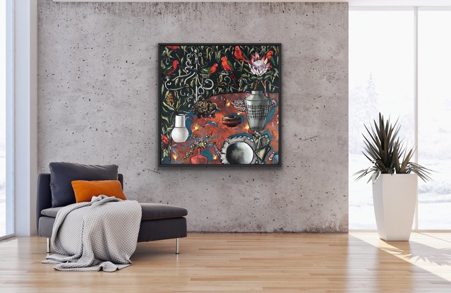 (CreativeWork) The Feast by Kobie Bosch. Oil. Shop online at Bluethumb.