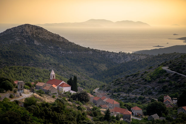 View of small village, mountains and Adriatic Sea