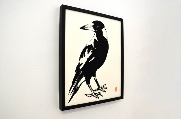 (CreativeWork) Magpie - Framed by Don Fangaroo. Drawing. Shop online at Bluethumb.