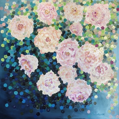 (CreativeWork) On sale Romantic roses 122x122 framed large textured abstract by Sophie Lawrence. Acrylic. Shop online at Bluethumb.