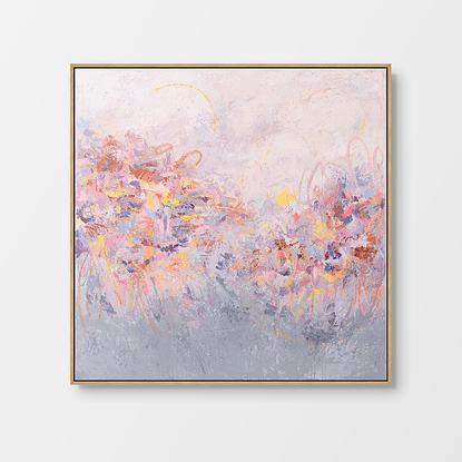 Abstract with peach and grey background.