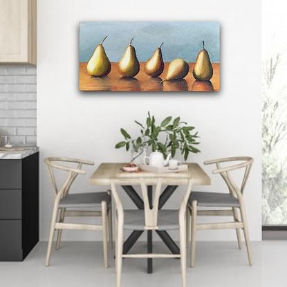 (CreativeWork) Pears in a Row by Hayley Krüger. Acrylic. Shop online at Bluethumb.