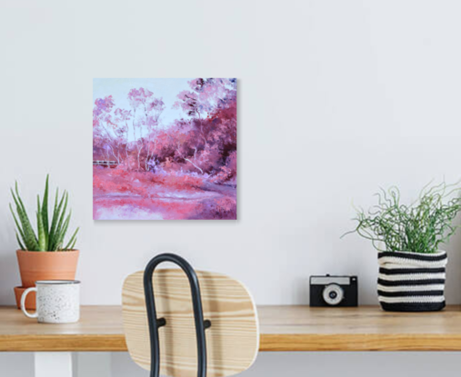 Gum trees landscape in shades of pink.