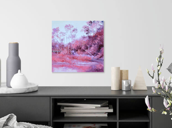 Gum trees landscape in shades of pink.