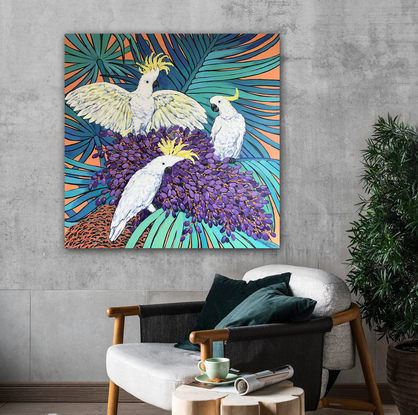 (CreativeWork) Cockatoos Breakfast  by Irina Redine. Acrylic. Shop online at Bluethumb.