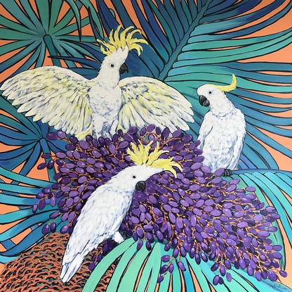 (CreativeWork) Cockatoos Breakfast  by Irina Redine. Acrylic. Shop online at Bluethumb.