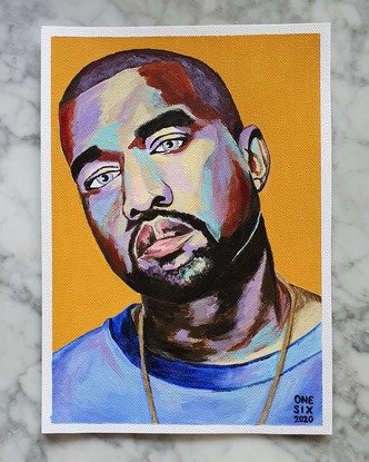 (CreativeWork) Kanye West by Chloe Gaye Binen. Acrylic. Shop online at Bluethumb.