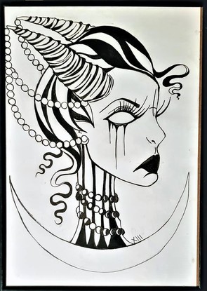 (CreativeWork) Lady Moon by Willene Fourie. Drawing. Shop online at Bluethumb.