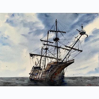 (CreativeWork)  Pirate Ship  by zijin liu. Watercolour. Shop online at Bluethumb.