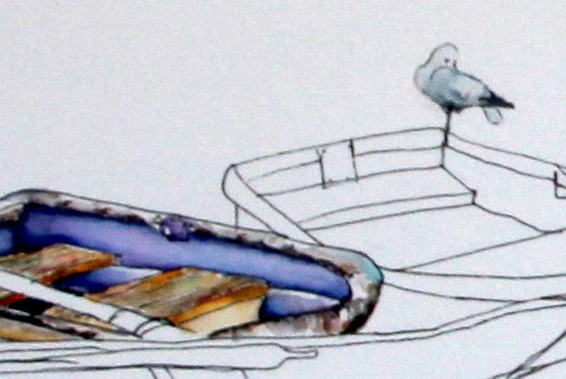 (CreativeWork) Rowing boats 1 by Jules Lawson. Watercolour. Shop online at Bluethumb.