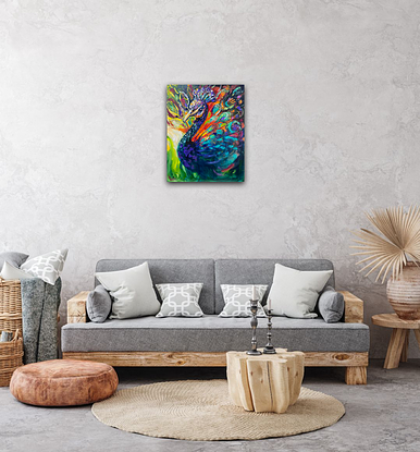 (CreativeWork) COLOURFUL  PEACOCK by Ivana Pinaffo. Acrylic. Shop online at Bluethumb.