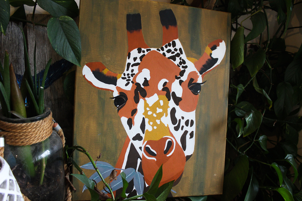 (CreativeWork) GIRAFFE IN SAVANNA by Silvia Lettieri. Acrylic. Shop online at Bluethumb.