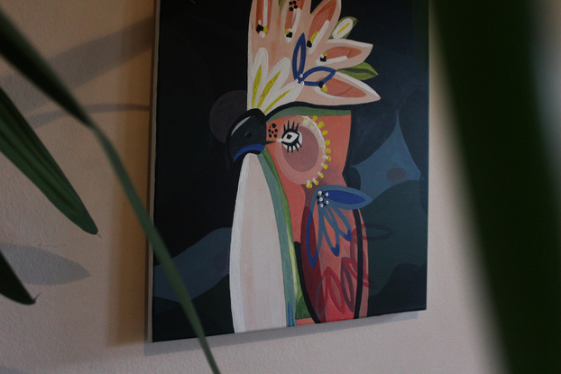 (CreativeWork) Pink Parrot by Silvia Lettieri. Acrylic. Shop online at Bluethumb.