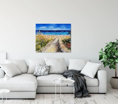 (CreativeWork) The path to the beach by Carmen Iglesias. Oil. Shop online at Bluethumb.