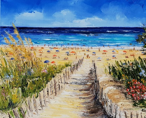 (CreativeWork) The path to the beach by Carmen Iglesias. Oil. Shop online at Bluethumb.