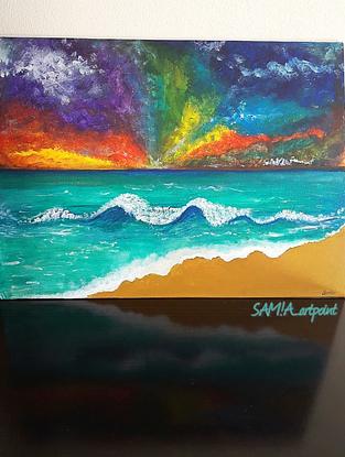 (CreativeWork) ocean view abstract landscape painting by samia farrukh. Acrylic. Shop online at Bluethumb.