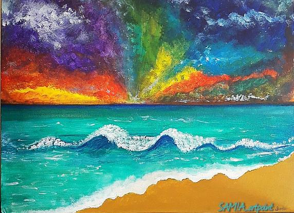 (CreativeWork) ocean view abstract landscape painting by samia farrukh. Acrylic. Shop online at Bluethumb.