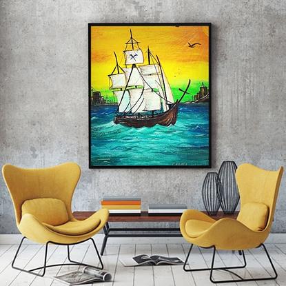 (CreativeWork) ocean ship abstract painting by samia farrukh. Acrylic. Shop online at Bluethumb.