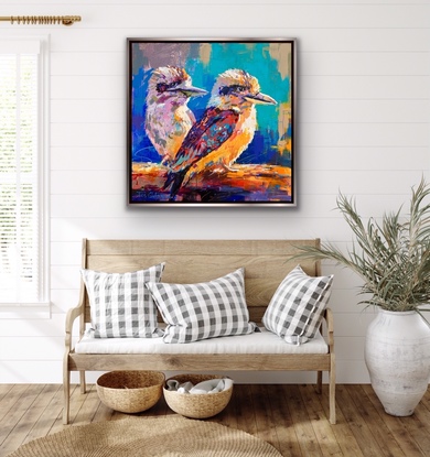 (CreativeWork) Pair of Kookaburras by Jos Coufreur. Acrylic. Shop online at Bluethumb.