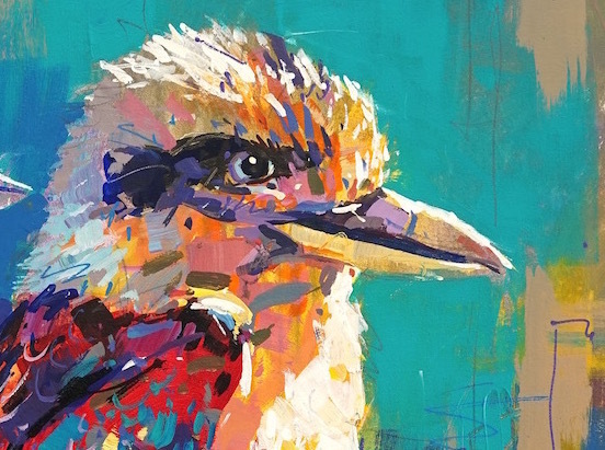 (CreativeWork) Pair of Kookaburras by Jos Coufreur. Acrylic. Shop online at Bluethumb.