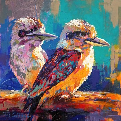 (CreativeWork) Pair of Kookaburras by Jos Coufreur. Acrylic. Shop online at Bluethumb.