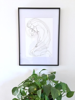 (CreativeWork) In memory  Framed - Continuous line drawing  by Phil Herbison. Drawing. Shop online at Bluethumb.