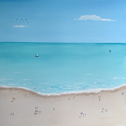 (CreativeWork) Day at the beach  by Rodrigo Haddad. Acrylic. Shop online at Bluethumb.