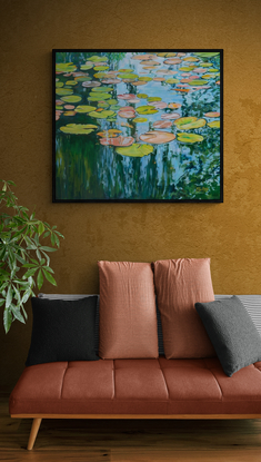 An aerial view of the waterlilies in Monet's pond.