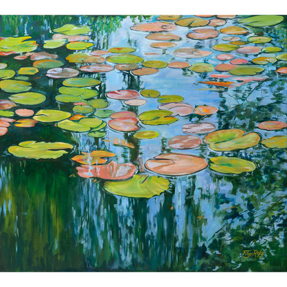 An aerial view of the waterlilies in Monet's pond.