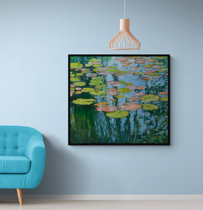 An aerial view of the waterlilies in Monet's pond.