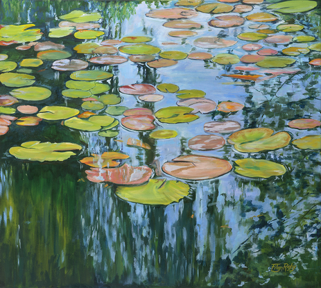 An aerial view of the waterlilies in Monet's pond.