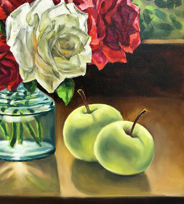 (CreativeWork) Roses and Apples by Irina Redine. Oil. Shop online at Bluethumb.